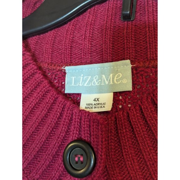Liz & Me 4X Button-Up Raspberry Acrylic Knit Cardigan Sweater - Picture 3 of 7